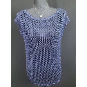 WHBM Top Blue Knit Short Sleeved Sweater Sheer Size S
